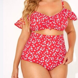 Meet Curve Red floral high waisted bikini set